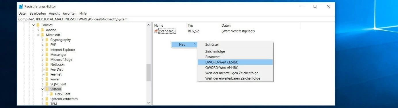 Windows 10: Registrierungs-Editor