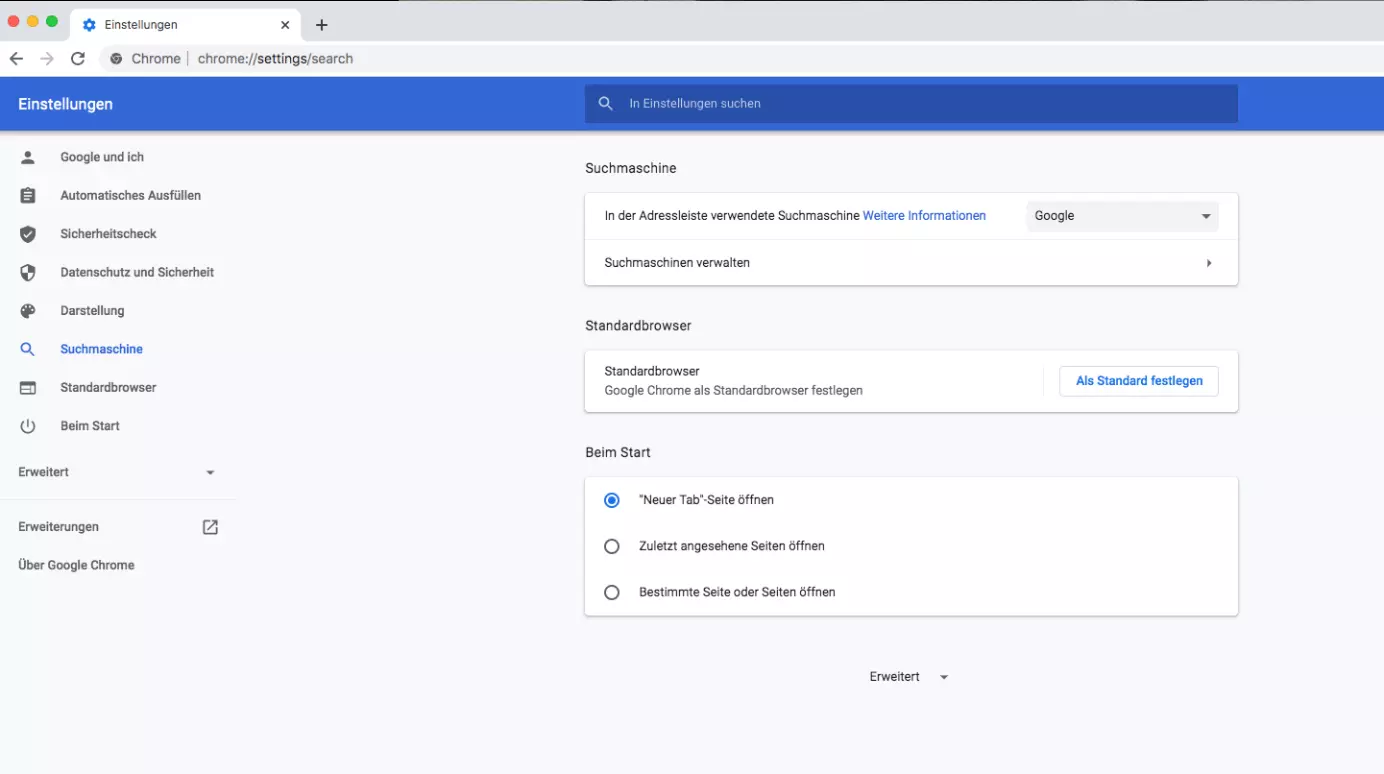 Google als Standardsuchmaschine bei Chrome festlegen