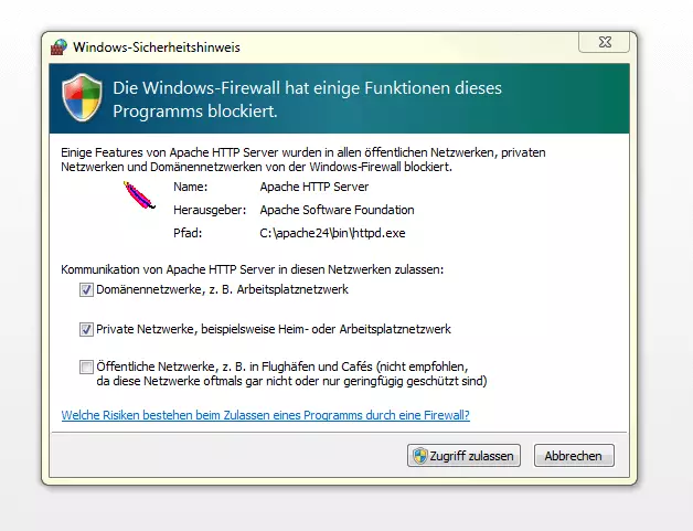 Windows-Sicherheitshinweis: Firewall blockiert Programmfunktionen