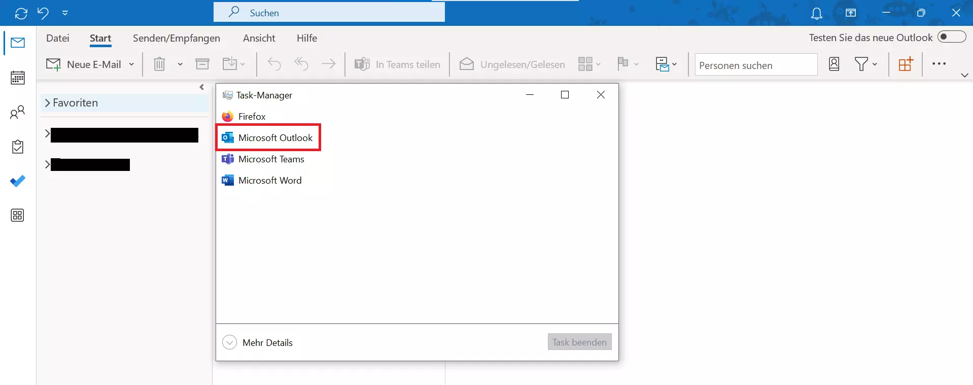 Outlook im Task-Manager beenden