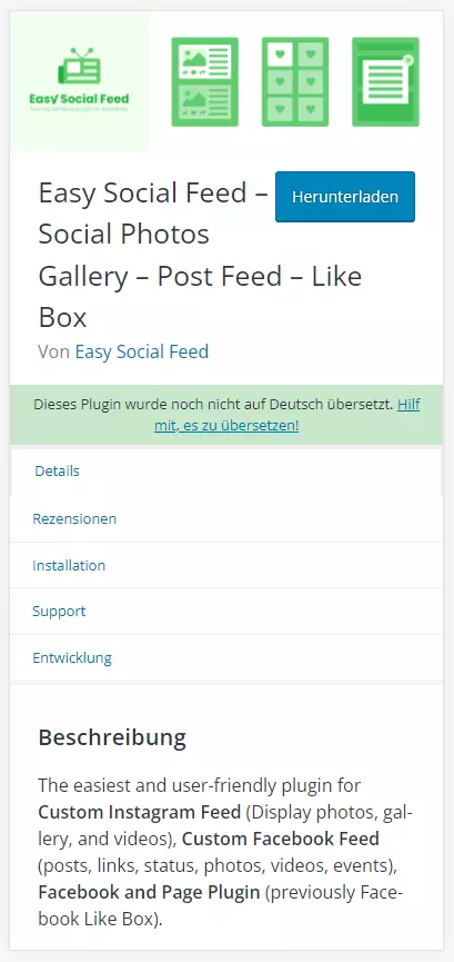 Facebook-Plugin „Easy Social Feed“ auf wordpress.org