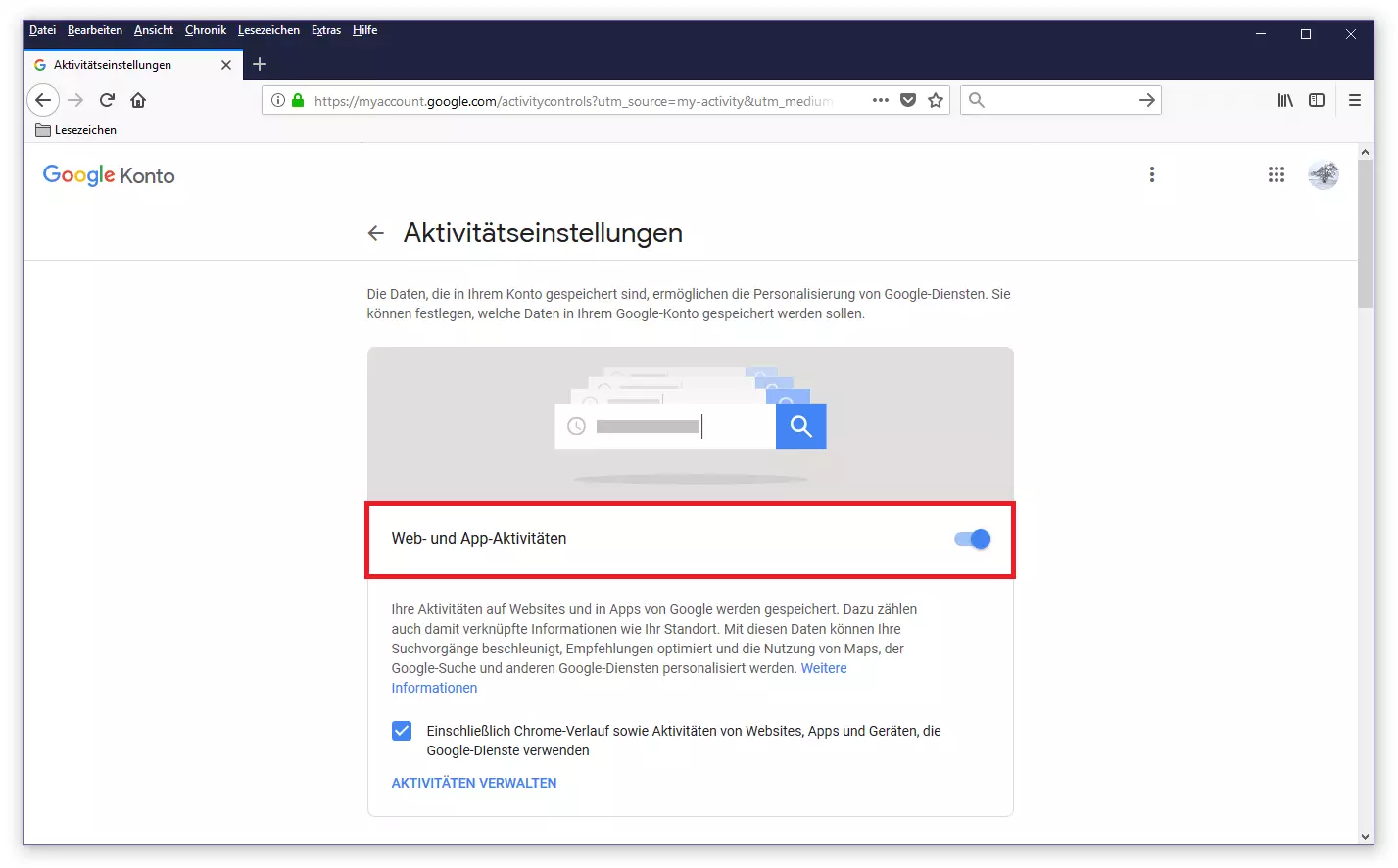 Google-Aktivitätseinstellungen