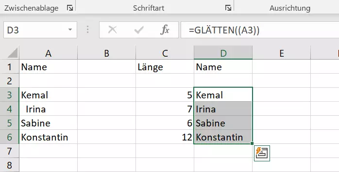 Erfolgreich reparierter Datensatz in Excel