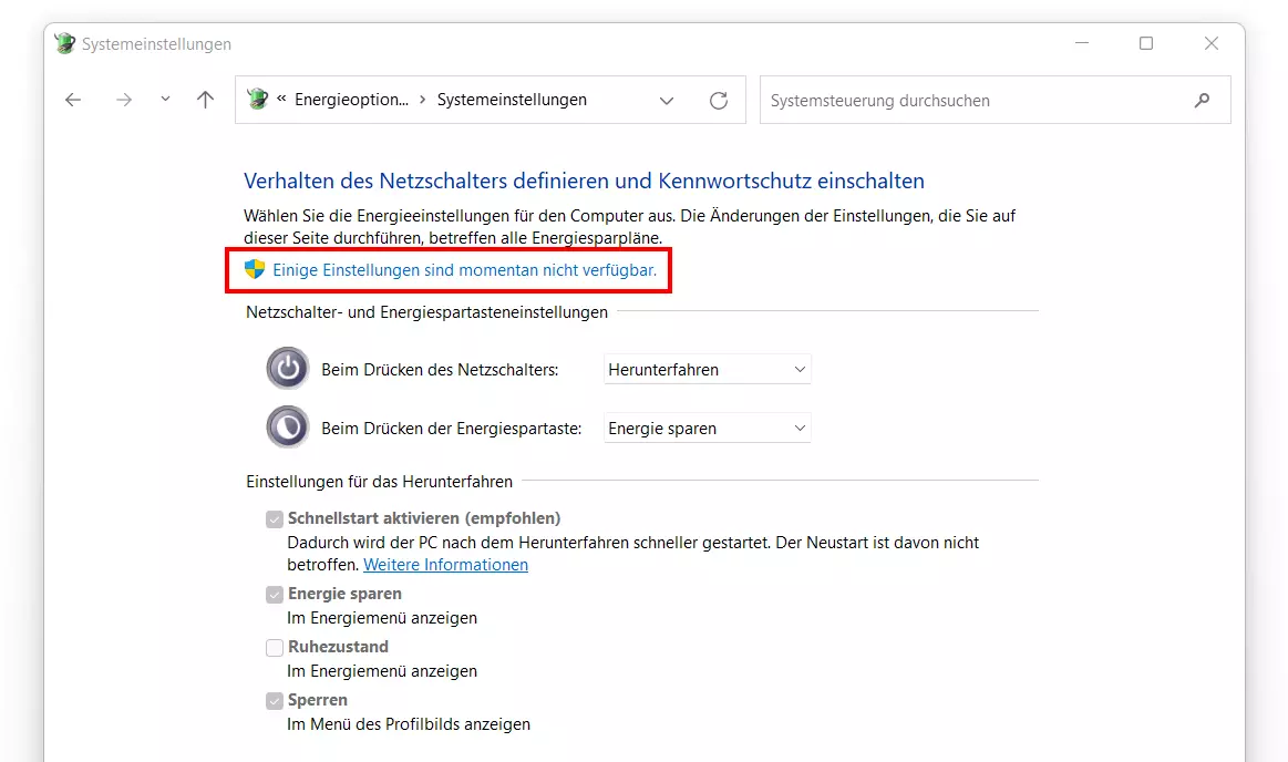 Energieoptionen von Windows 11