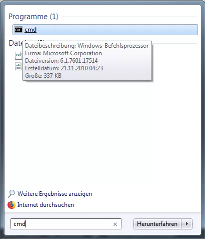 Finden der Eingabeaufforderung in Windows