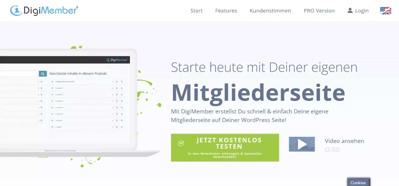 Screenshot der Website des WordPress-Plugins DigiMember