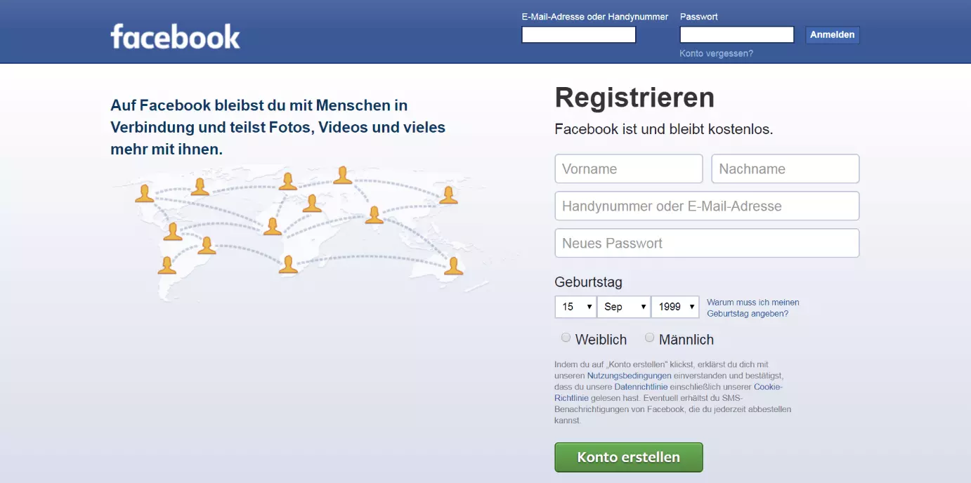 Startseite von Facebook