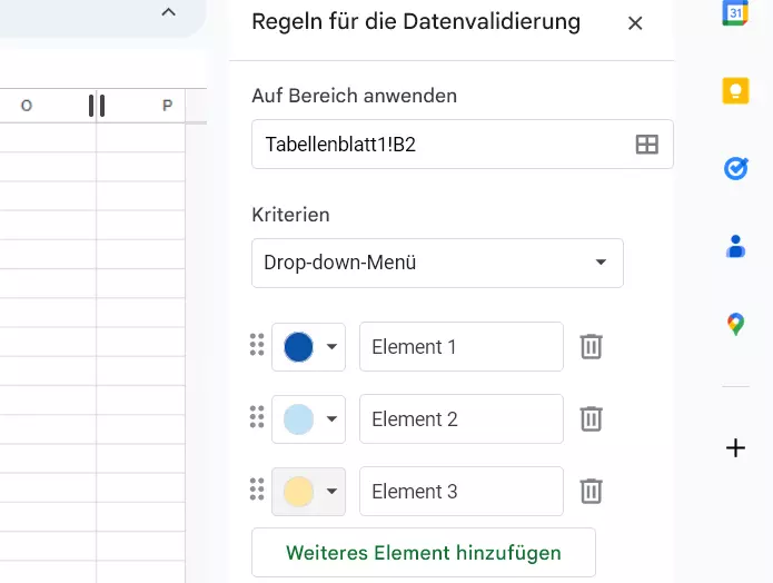 Google Sheets: Beispiel-Dropdown-Elemente