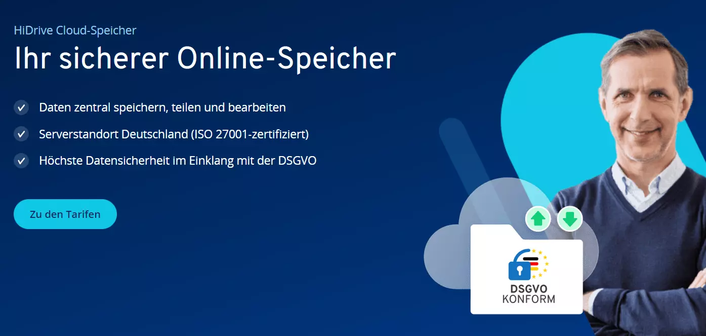 Die Website des HiDrive Cloud-Dienstes von IONOS