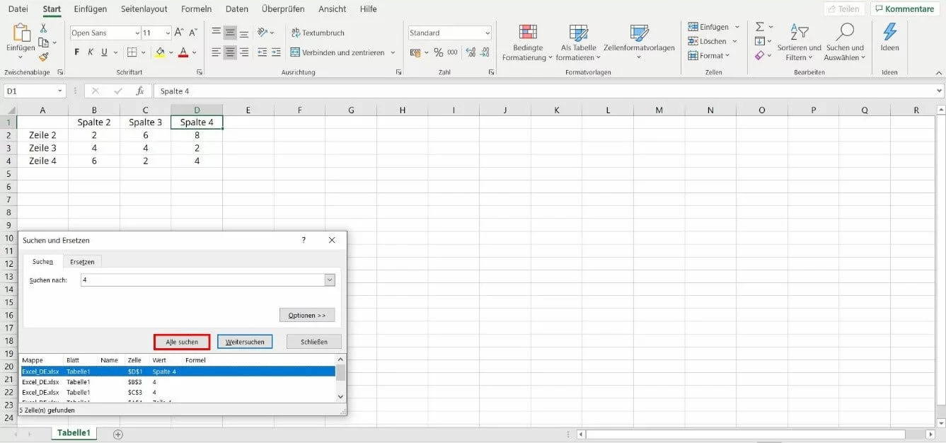 Suchfunktion in Excel: Alle Ergebnisse für einen Suchbegriff anzeigen