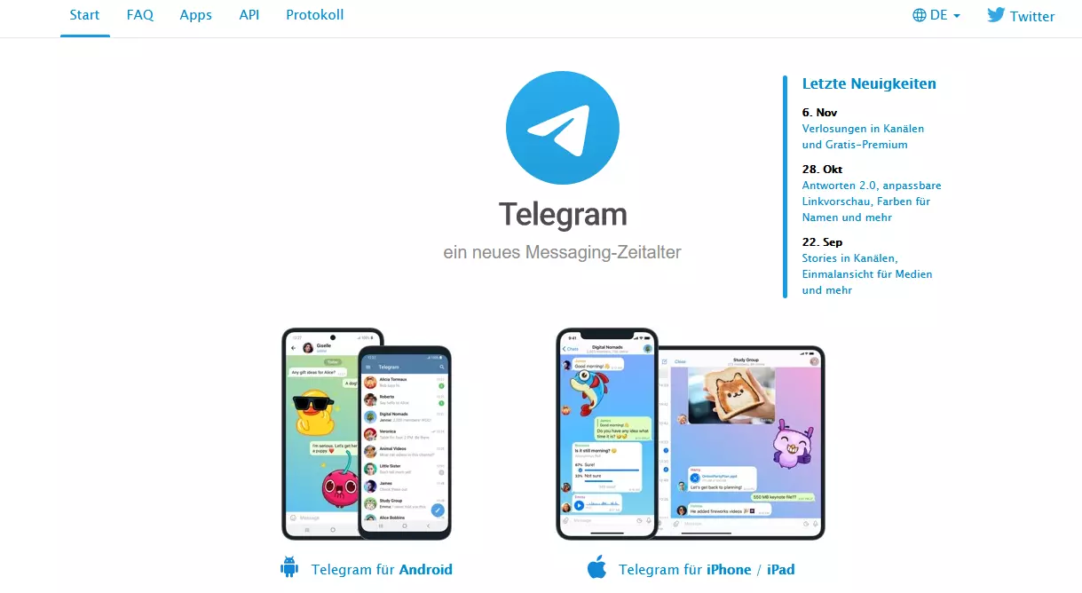 Screenshot der Telegram-Seite