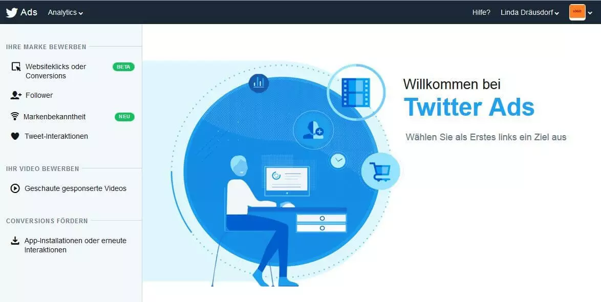 Screenshot der Twitter-Ads-Startseite