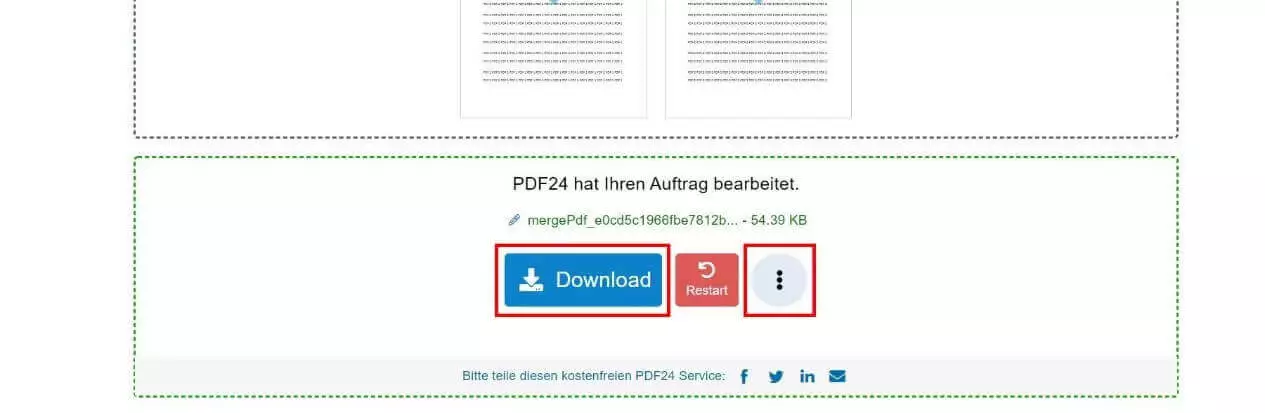 PDF24 Tools nach dem Export eines neuen PDF