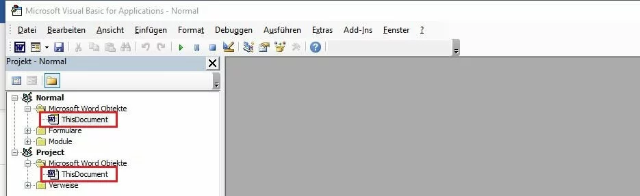 Microsoft Word 2016: Projekt-Explorer