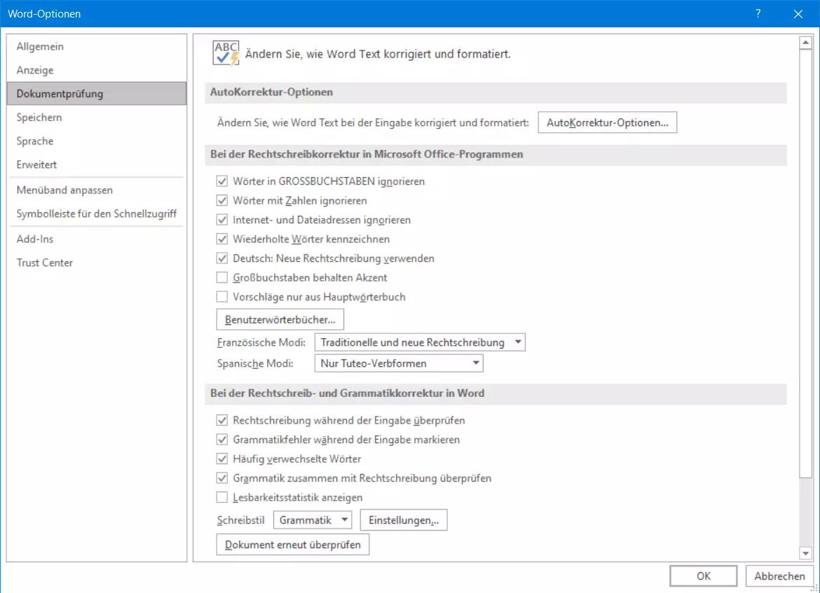 Automatische Rechtschreibkorrektur aktivieren 