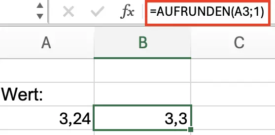 Excel: Aufrunden mit einer Nachkommastelle