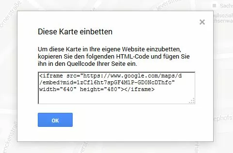 HTML-Code zum Einbetten des selbsterstellten Kartenausschnitt