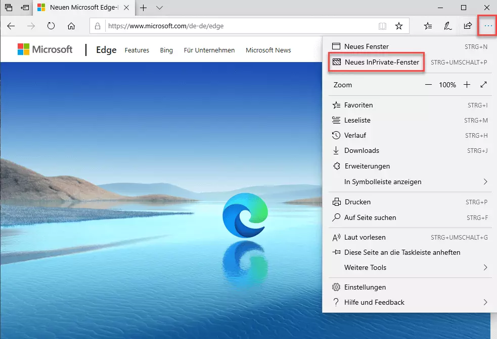 Neues InPrivate-Fester in Microsoft Edge aktivieren