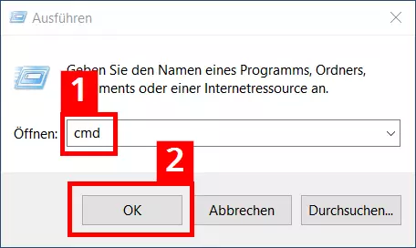 Start der Eingabeaufforderung über das „Ausführen“-Fenster