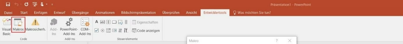 Menüband der PowerPoint-Registerkarte „Entwicklertools“