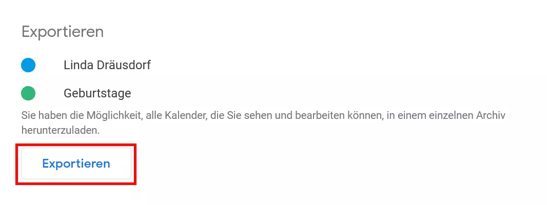 Einstellungen von Google Kalender: Importieren & Exportieren