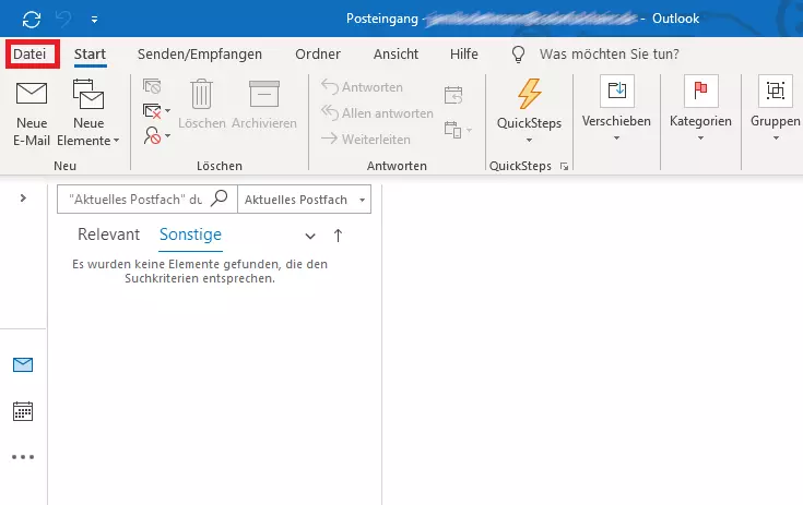 Outlook 365: Übersicht des Posteingangs