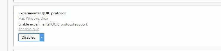 Opera-„Experimente“-Menü: Experimental QUIC protocol