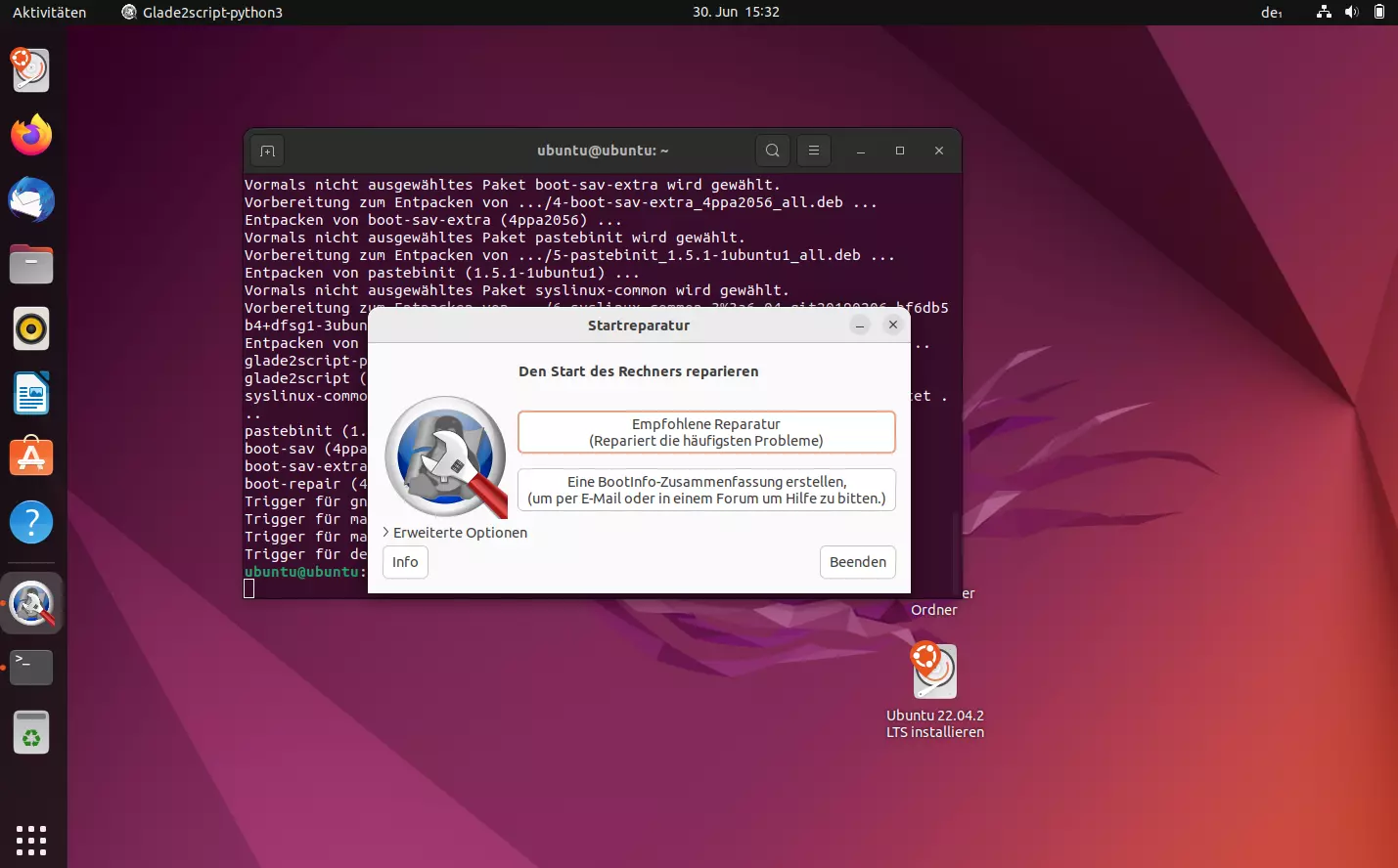 Ubuntu boot-repair Benutzeroberfläche