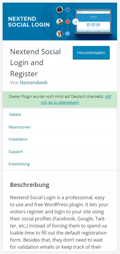 „Nextend Social Login and Register“ auf wordpress.org