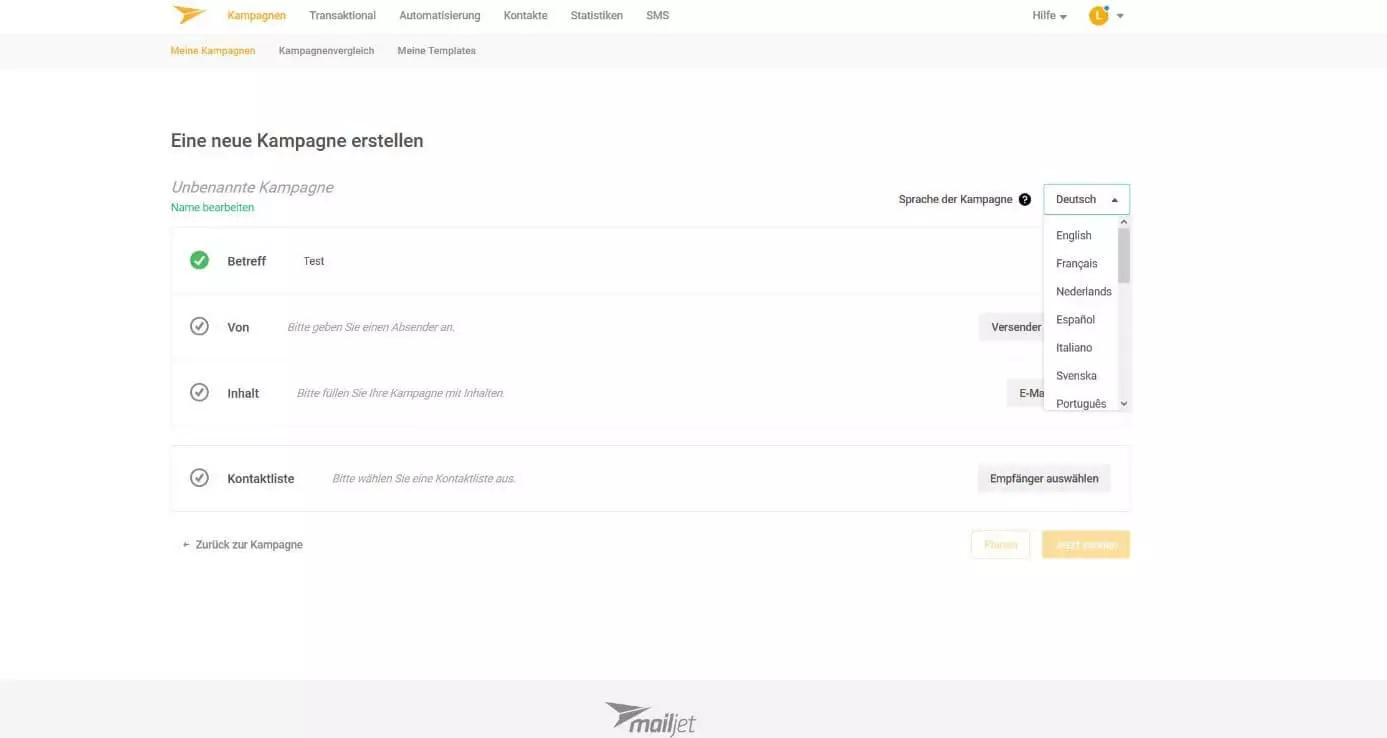 Kampagnen-Erstellung in Mailjet