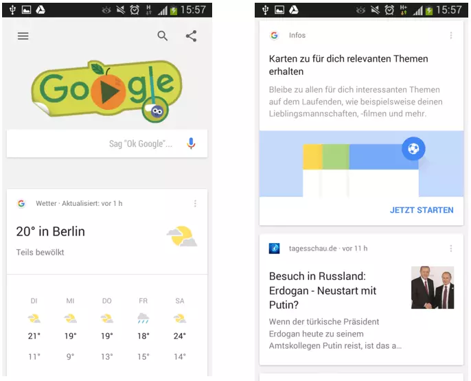 Google-Suche mit personalisiertem Start-Screen