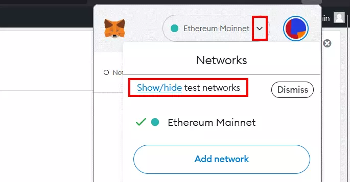 MetaMask-Menü in Mozilla Firefox