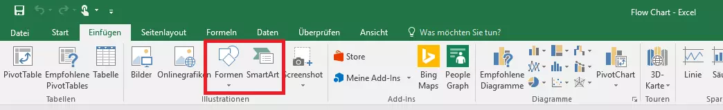 Formen oder SmartArt zum Erstellen von Flussdiagramm in Excel