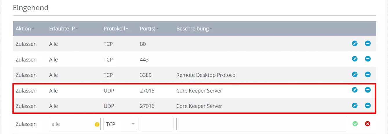 Core-Keeper-Server: Ports freigeben im IONOS Cloud Panel