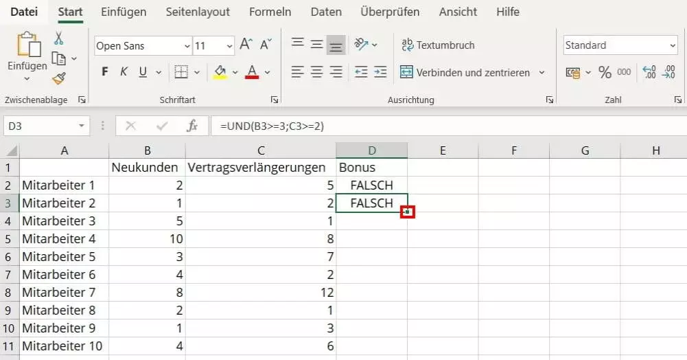 Excel-UND-Funktion: Erweiterung auf mehrere Zellen