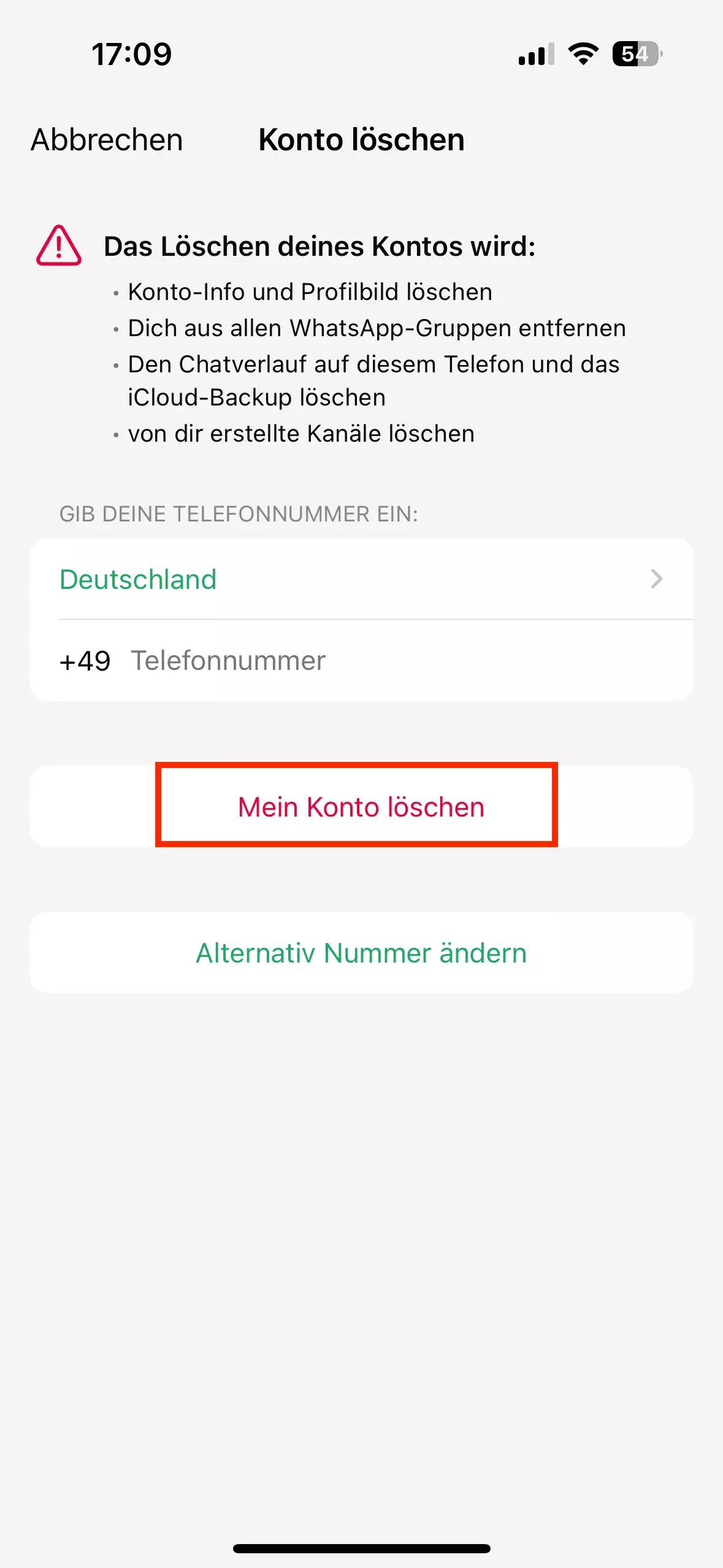 WhatsApp-Konto löschen