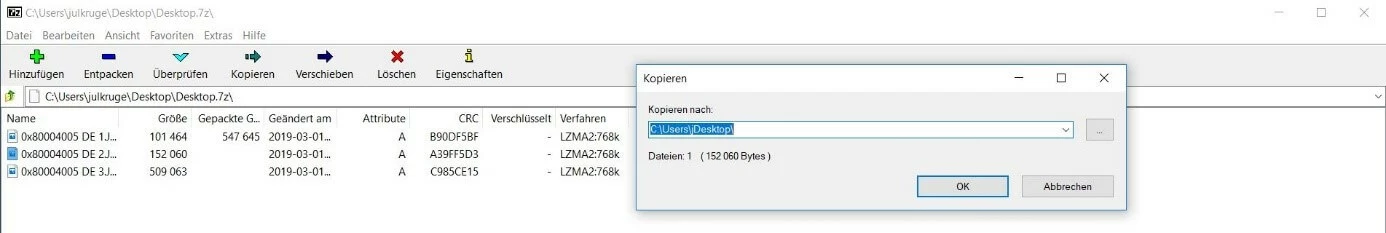 Datei entpacken mit 7-Zip