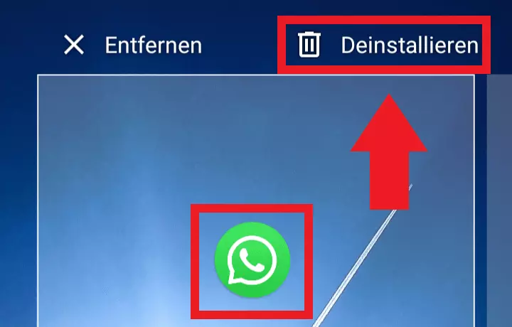 Deinstallieren von WhatsApp durch Verschieben nach „Deinstallieren“