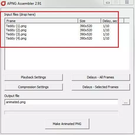 Grafische Benutzeroberfläche von APNG Assembler