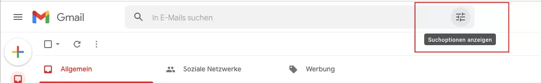 Gmail-Posteingang: Suchoptionen einblenden