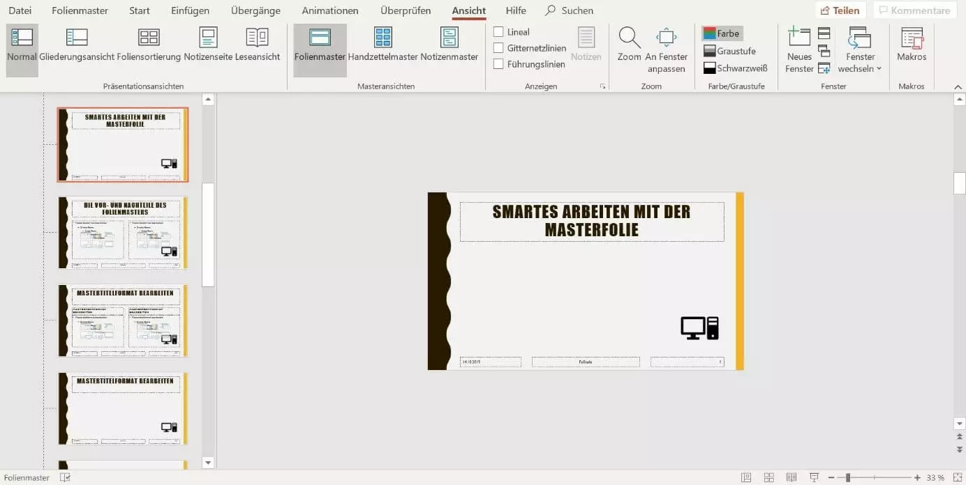 Wechsel von der Folienmaster-Ansicht in die normale Ansicht bei PowerPoint 2019