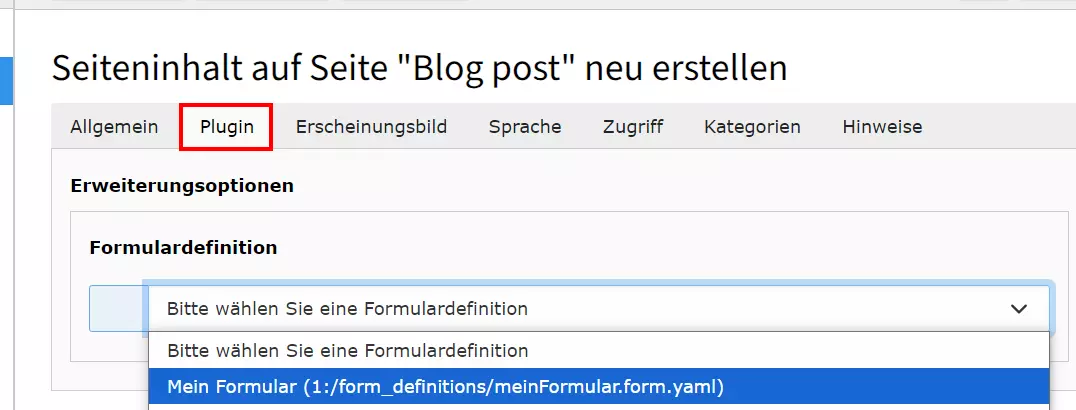 TYPO3: Mit Form erstelltes Formular einbinden