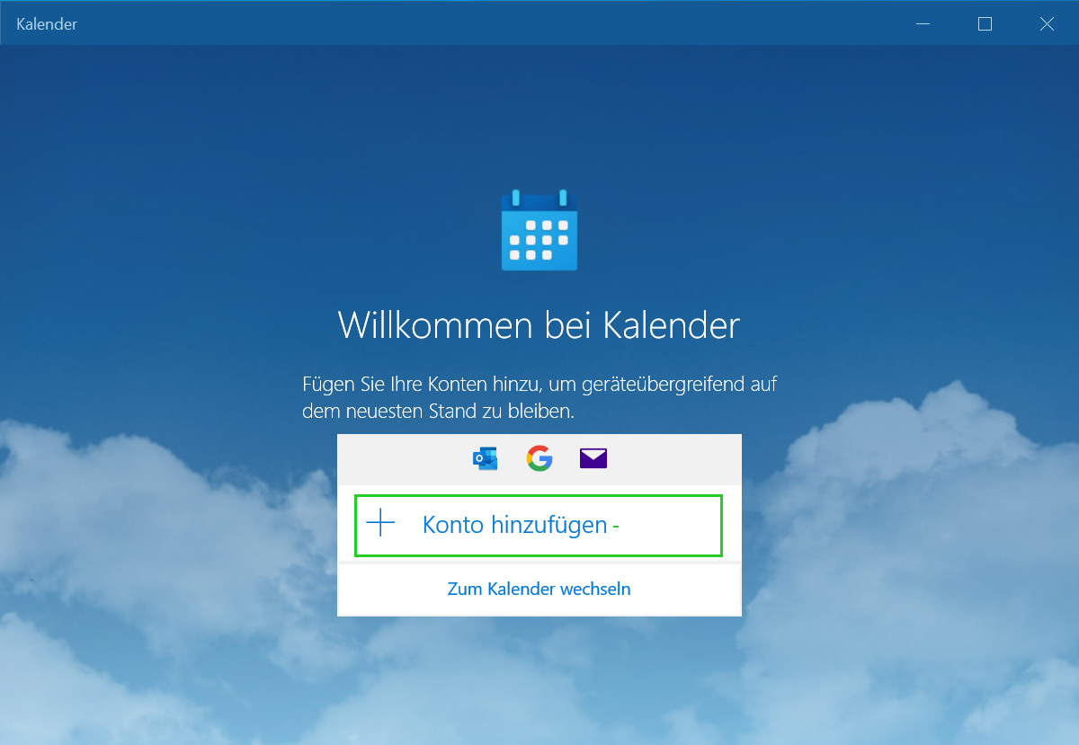 Willkommensbildschirm der Mail-App