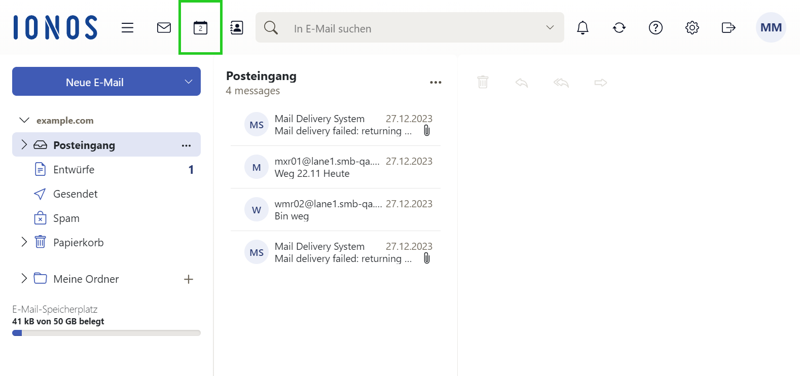 Dieses Bild zeigt das Kalender-Symbol in der Hauptnavigation in Webmail.
