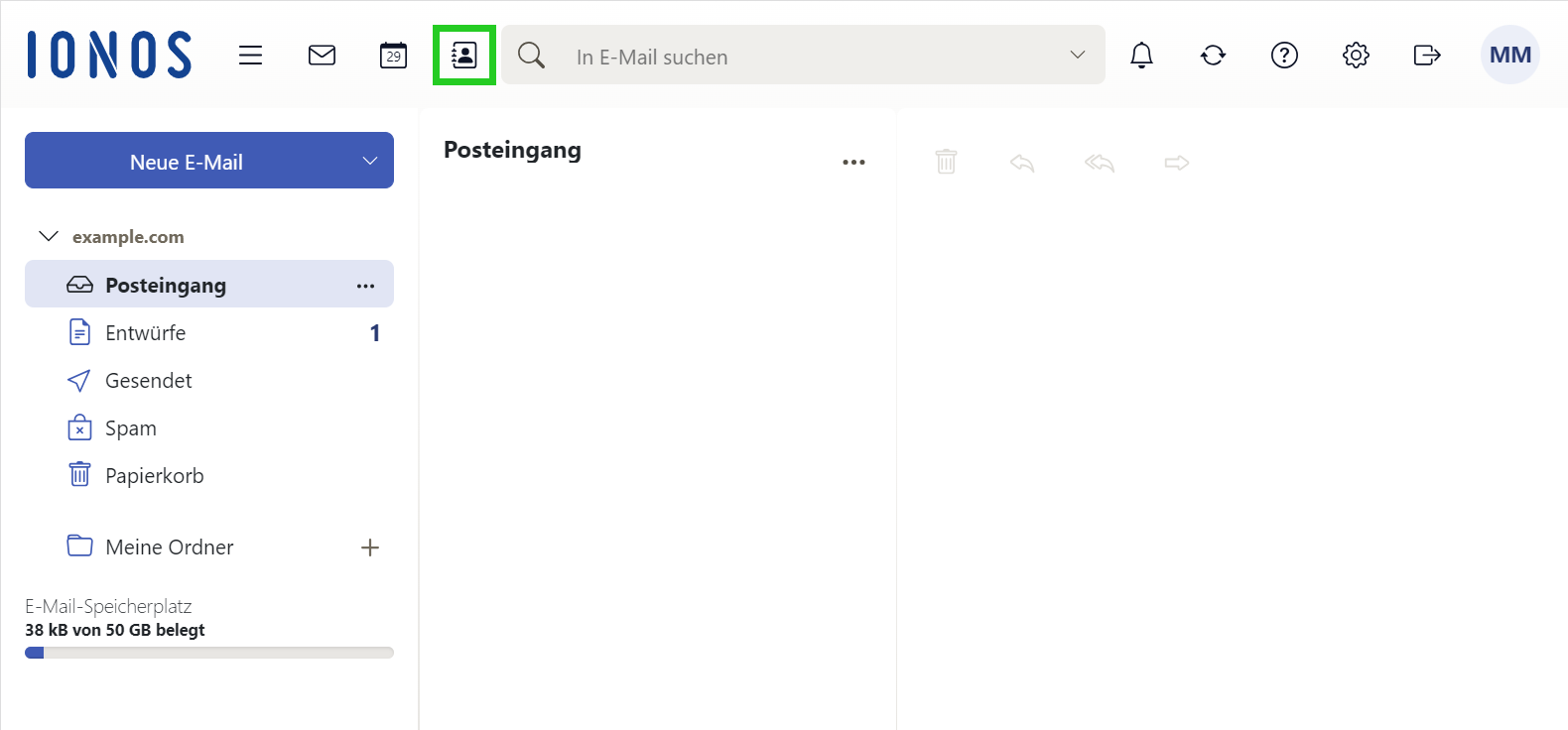 Screenshot der Schaltfläche Adressbuch in der Hauptnavigation