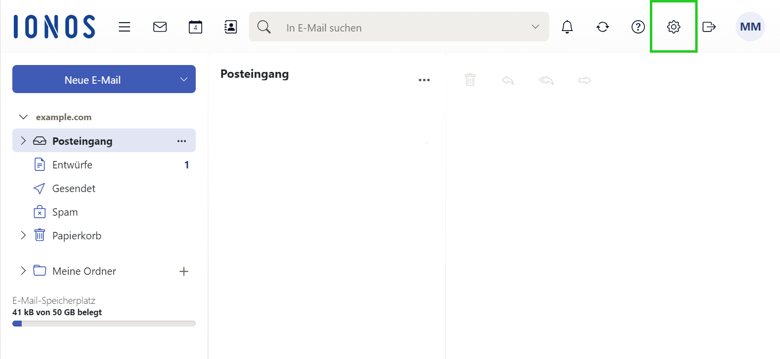 Screenshot: Die Einstellungen sind in der Hauptnavigation hervorgehoben.