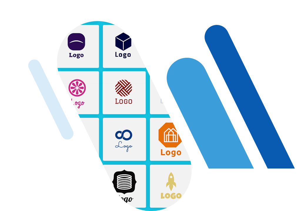 Nahaufnahme verschiedener mit dem Logo-Generator erstellter Logos