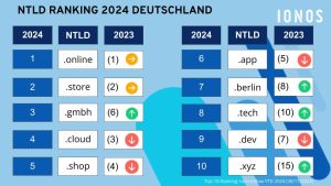 Die IONOS Top 10 der neuen Top Level Domains 2024 in Deutschland / IONOS