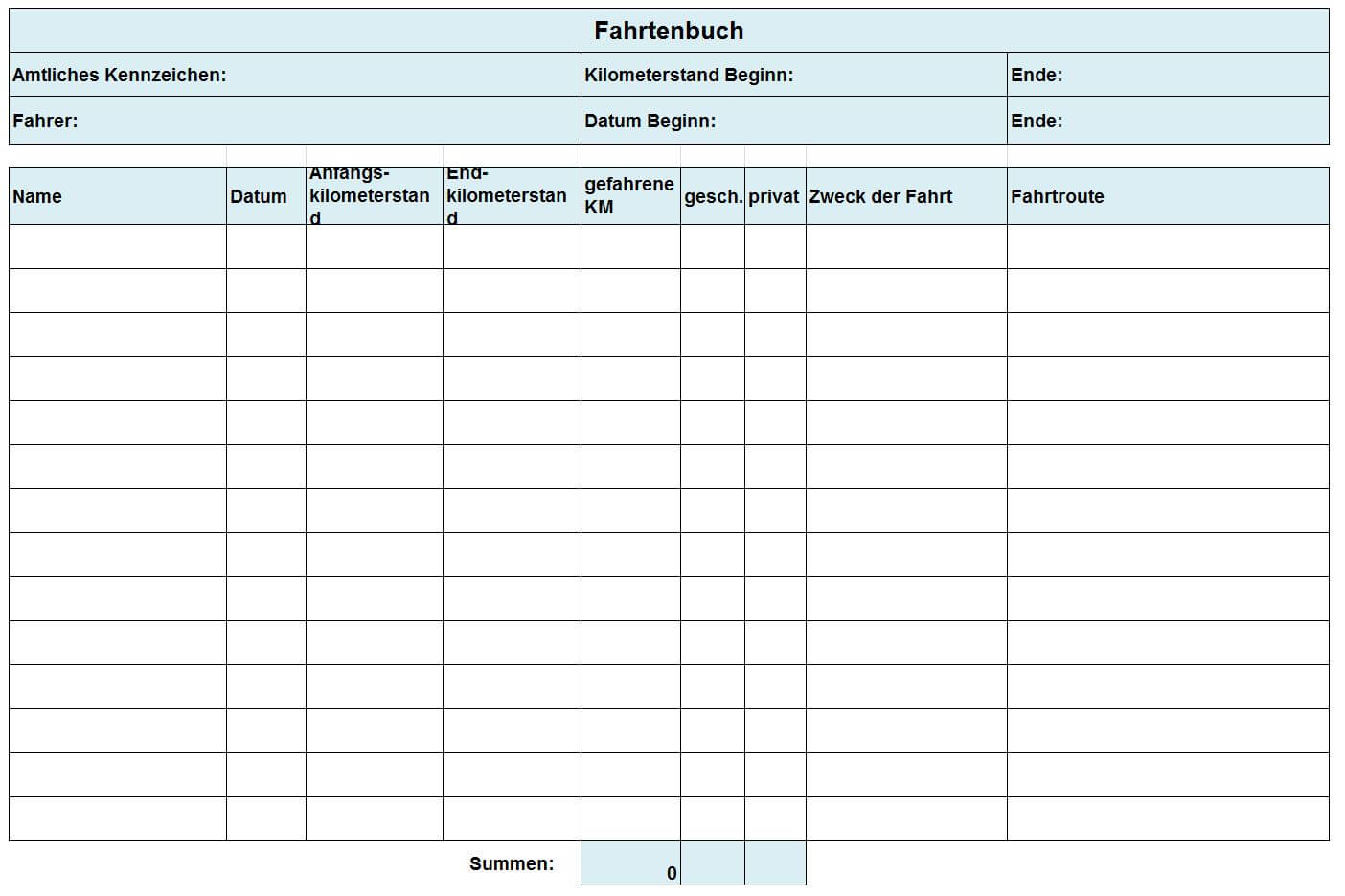 Fahrtenbuch-Vorlage  Kostenloses Excel-Muster zum Download - IONOS