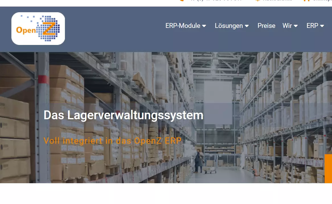 OpenZ-Website: Lagerverwaltungssystem